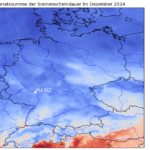 Monatssumme der Sonnenscheindauer in Deutschland.